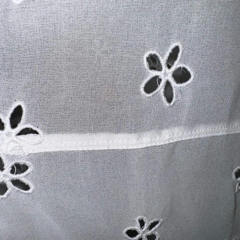 Sandro Ricarda White Eyelet Chiffon Zip Front Sheer Midi Dress Collared Small - Picture 7 of 11